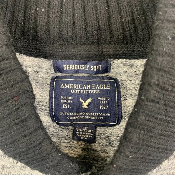 American Eagle Mens Sweater XLT (Fits Large) Gray Heather Button Up Long Sleeve - Picture 2 of 6